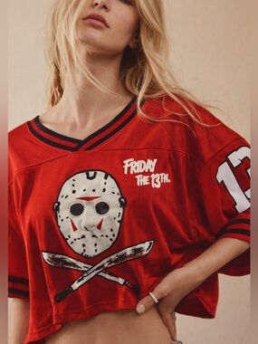 Friday the 13th Jason Voorhees Cropped Jersey Top Size L EUC